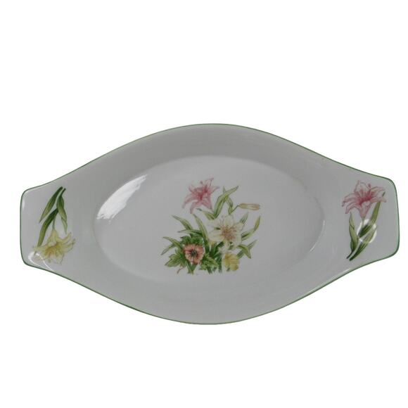 Vintage 1960s Jade Lily Oval Serving Dish Fine Porcelain - Picture 1 of 8